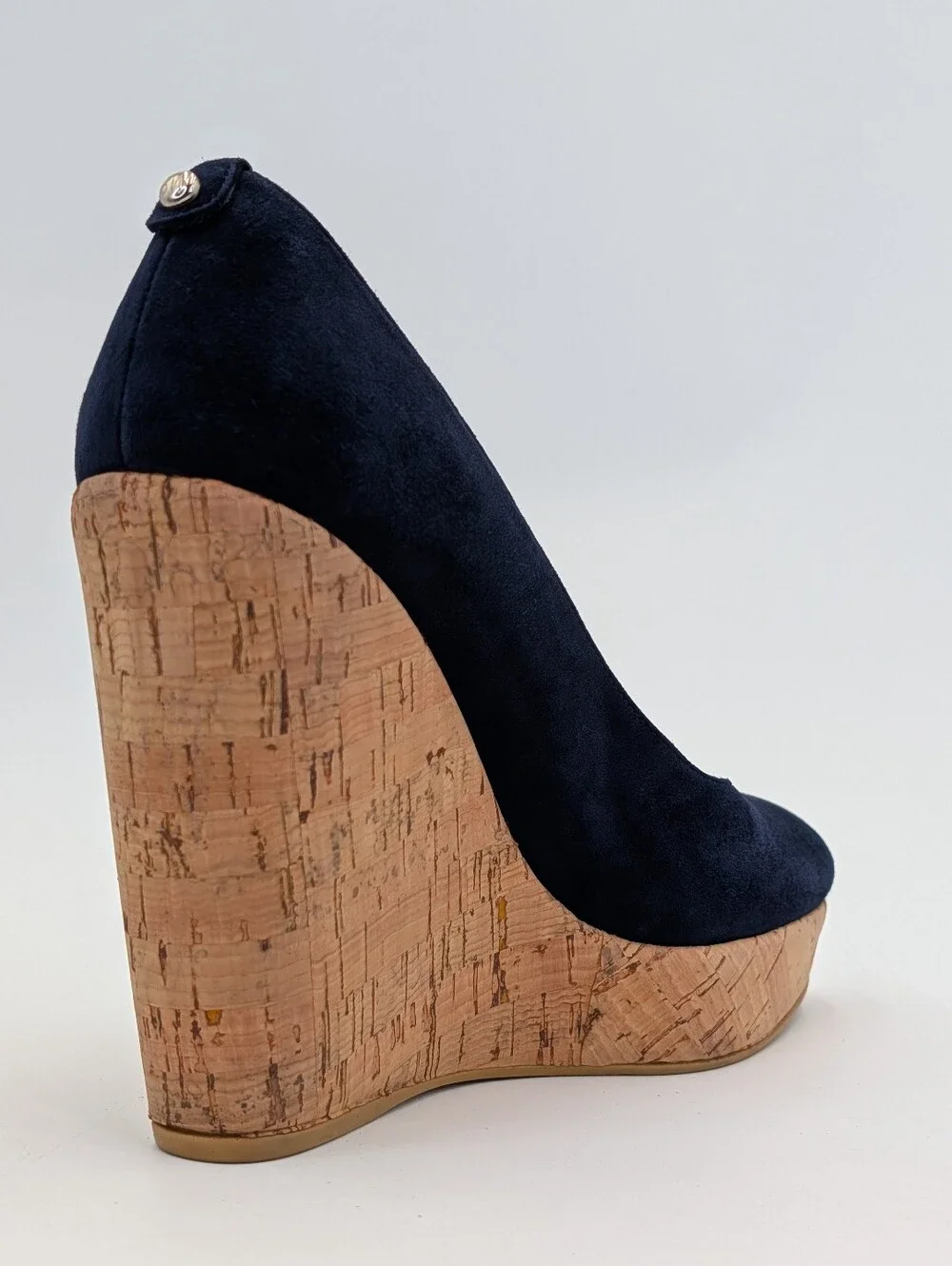 Stuart Weitzman Size 11 N Corkswoon Navy Blue Genuine Suede Cork Wedge Pump Heel